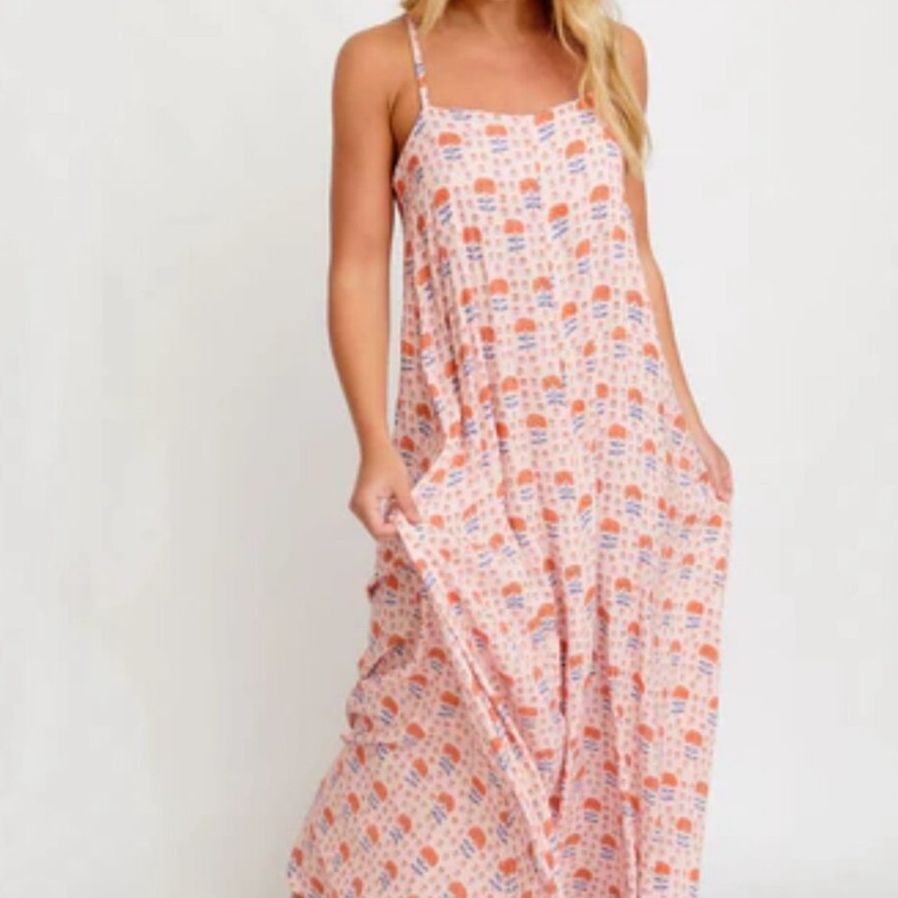 NWT FP x CITRINE swim Lizzie dress in coral black print size medium